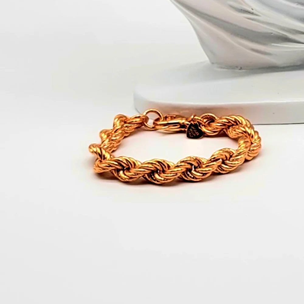 Bronzo Italia Rose Gold Chunky Statement Rope Chain Bracelet - Picture 5 of 6